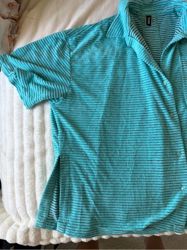 triangl swimwear Turquoise and Black Striped Swim Coverup top - Image 3