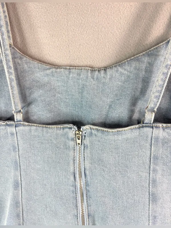 Lone Star S Pale Blue Cotton Stretch Denim Spaghetti Strap Sun Mini Dress - Image 3