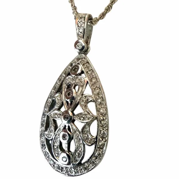 Clear Stone Teardrop Filigree Pendant Necklace - Image 12