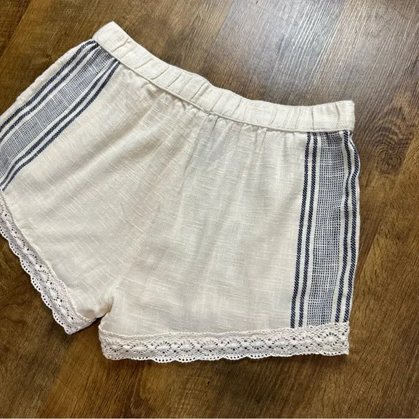 NWT Aerie Cotton Linen Stripe Lace Shorts Sz Medium Tie Waist - Image 8