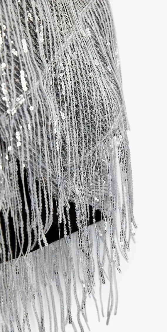 top cropped halter sequined surplice top - Image 5