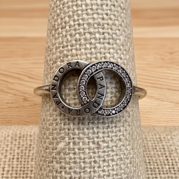 Pandora Signature Circle Logo Ring CZ Sterling Silver Size 8.5 - Image 2