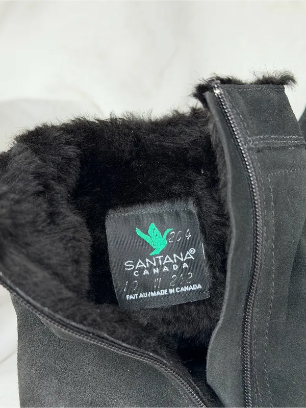 Santana Canada Black Suede Faux-Fur Trim Ankle Boots New - Image 10