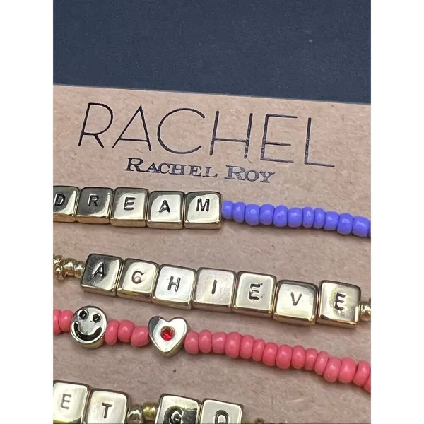 New RACHEL Rachel Roy Gold Tone 5 Piece Inspirational Bead Stretch Bracelet Set - Image 3