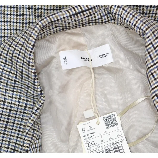 NWT Mango Double-Breasted Check Blazer Coat Jacket Charlotte Brown Multi 2XL - Image 6