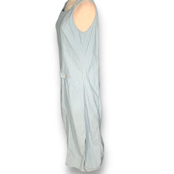 Vintage Light Wash‎ Cotton Midi Dress Sleeveless Pinafore Blue Medium Modest - Image 5