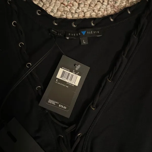 GUESS x Tiesto NWT Lace Up Eyelet Tank Top‎ Jet Black Festival Large - Image 6