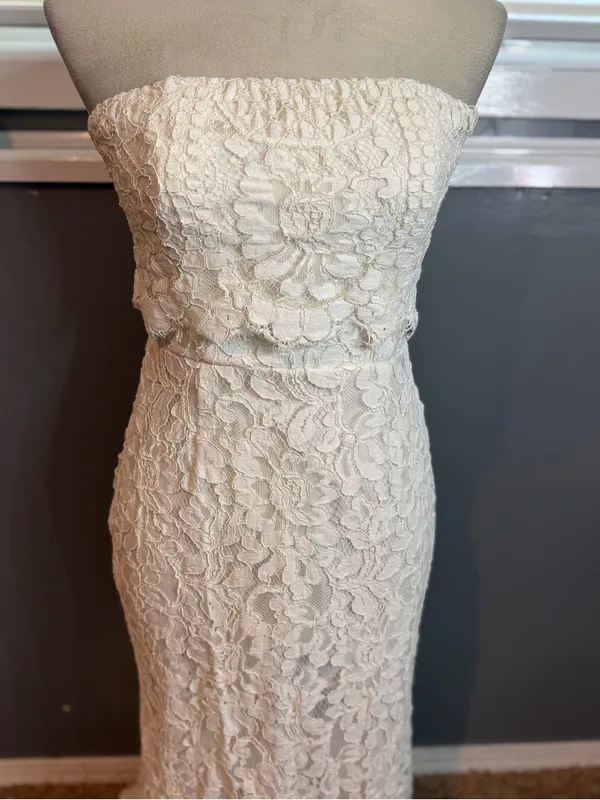 Lulus White Lace Mermaid Maxi Dress Strapless Bridal Rehearsal Gown Small USA - Image 2