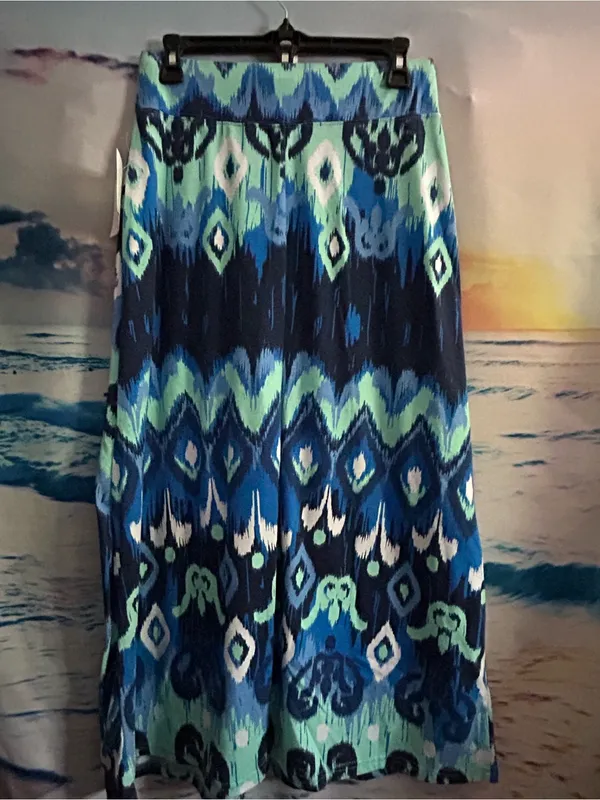 KEREN Hart Women’s Blue & Green Ikat Print Maxi Skirt SM NWT - Image 2