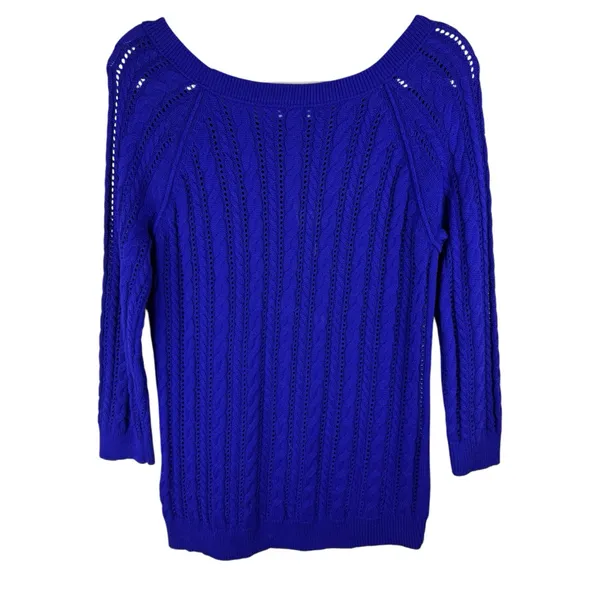 American Eagle Womans Sweater Sz‎ M Pull Over Royal Blue Open Textured Knit - Image 2