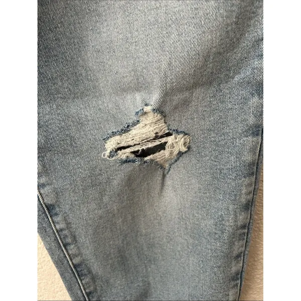 Isabel 80s Size 14 Maternity Distressed Denim Jeans with Black Belly Panel - Image 2