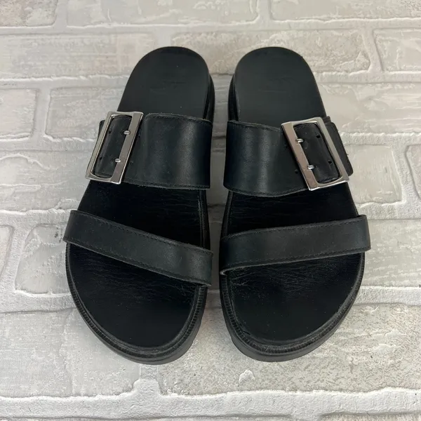 SOREL Roaming Buckle Sandals Womens 7.5 Black Platform Double Strap Slip On - Image 2
