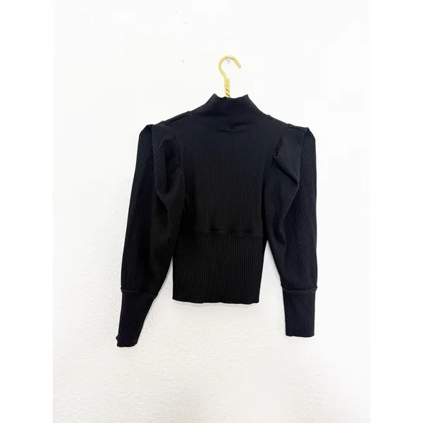 Free People Lala Top in Black Size Small Ribbed Puff Sleeve Cropped Minimalist - Image 12