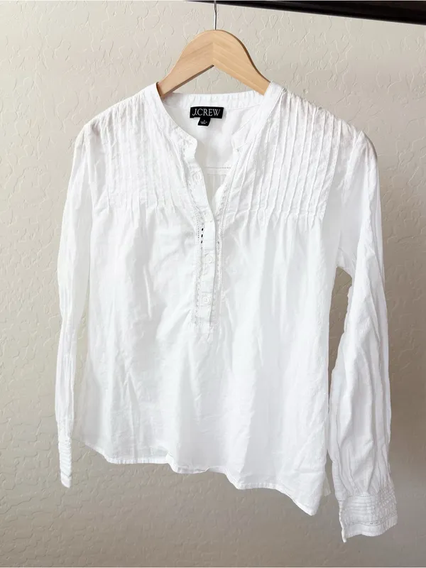 J. Crew Pintuck Lace Trim Top in Cotton Voile - Image 5