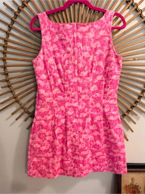 Vintage Lilly Pulitzer White Tag Pink Flamingo Dot Print Logo Mini Dress H2F - Image 6