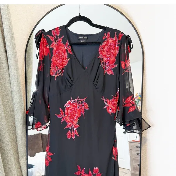 VTG Ash &‎ Sara Babydoll Maxi Dress Medium Y2K Fairy Romantic Sequins Chiffon - Image 2