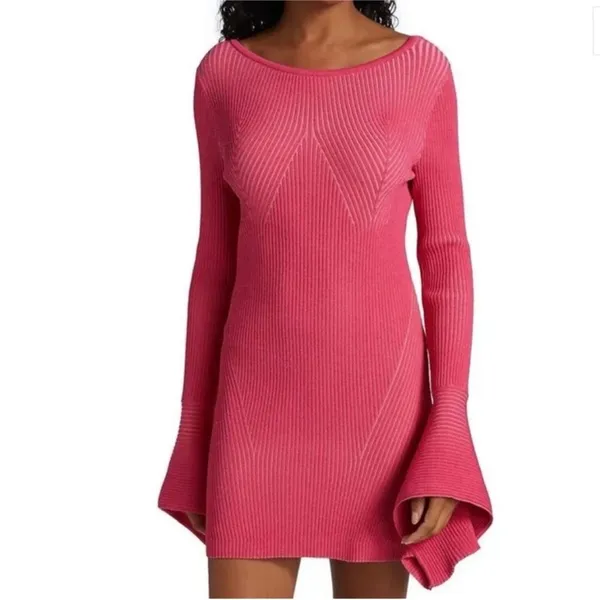NWT Acler Sanders Ribbed Mini Bodycon Dress In Berry Tulip Sz‎ 4 - Image 4