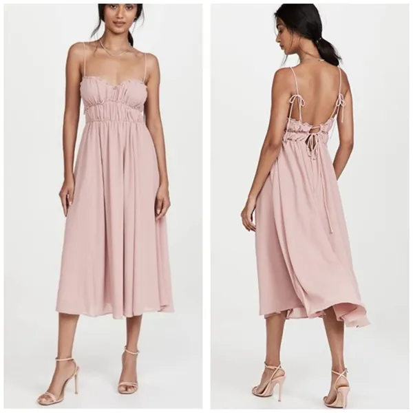 Anthropologie O.P.T Gigi Midi Dress Size Medium Pink Open Back Chiffon Wedding - Image 2