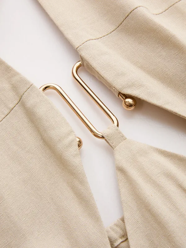 Commense Cut-Out Linen Blend Halter Maxi Dress Khaki Beige Small NWT - Image 9