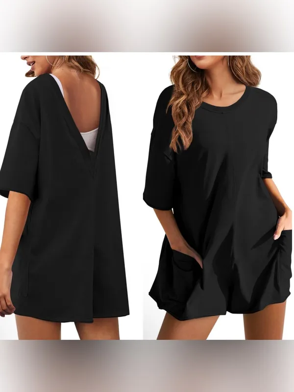NWT Fashion oversized women's casual romper jumpsuit black size xs - Image 2