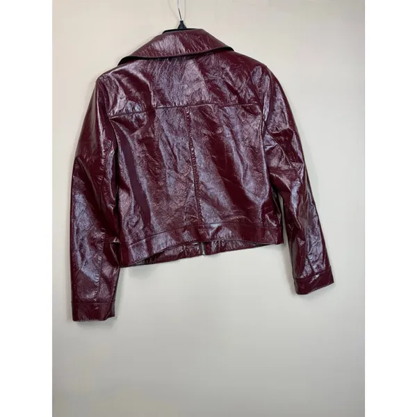 Ronny Kobo Patent Faux Leather Jacket Medium Red - Image 8