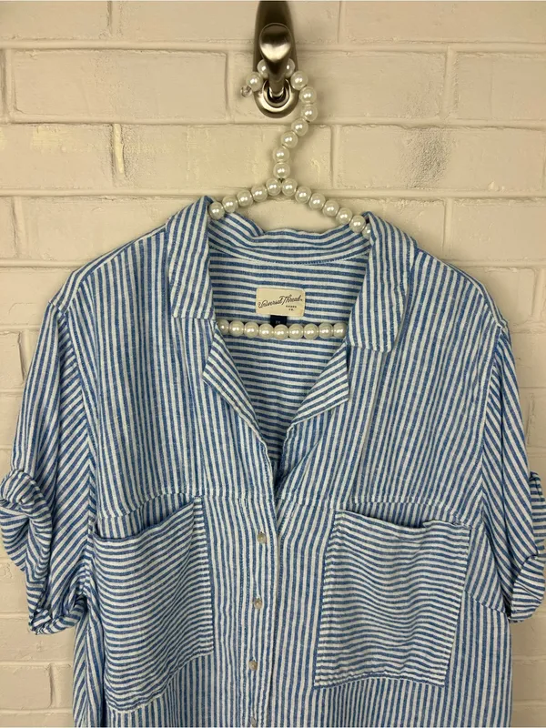 Universal Thread Striped Linen Blend Boxy Top Plus Size XXL - Image 3