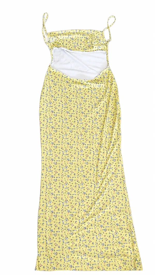 Full length yellow maxi dress with small blue flower print #summer - Image 2