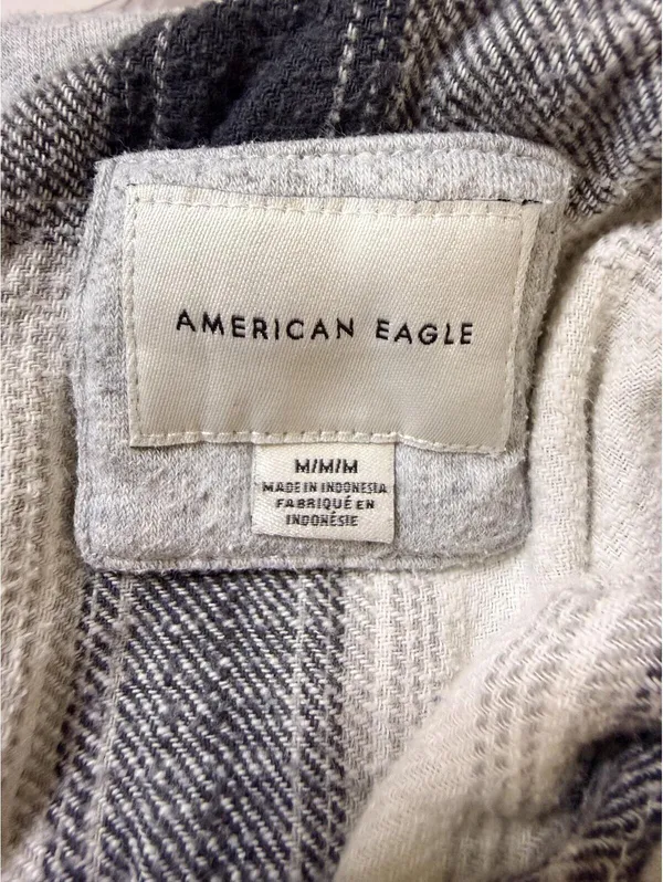 American Eagle Hooded Plaid Flannel Shirt Jacket Women’s Med Black White - Image 5