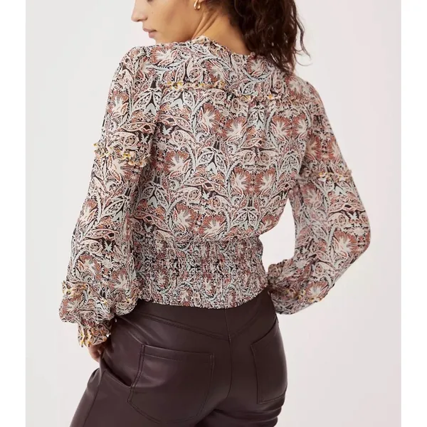 Anthropologie Paisley Smocked Waist Ruffle‎ Blouse Medium OB1487981 Multicolor - Image 2