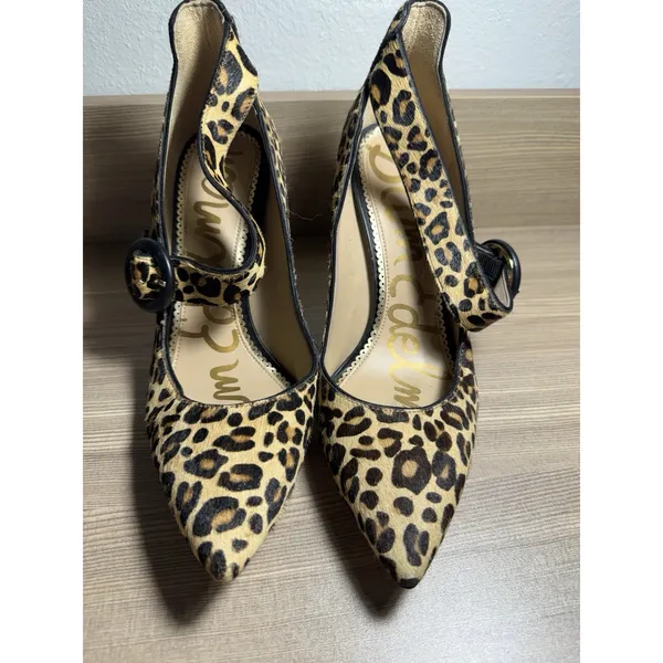 Sam Edelman Pointed-Toe Haircalf Pumps Hinda Nude Leopard Size 6.5 Strappy - Image 2