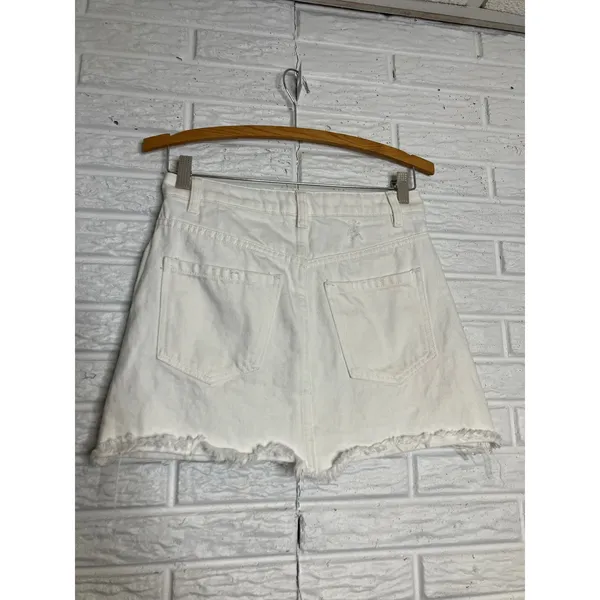We The Free Denim Skirt Womens 25 White‎ Excellent Distressed Zip Front Mini - Image 4