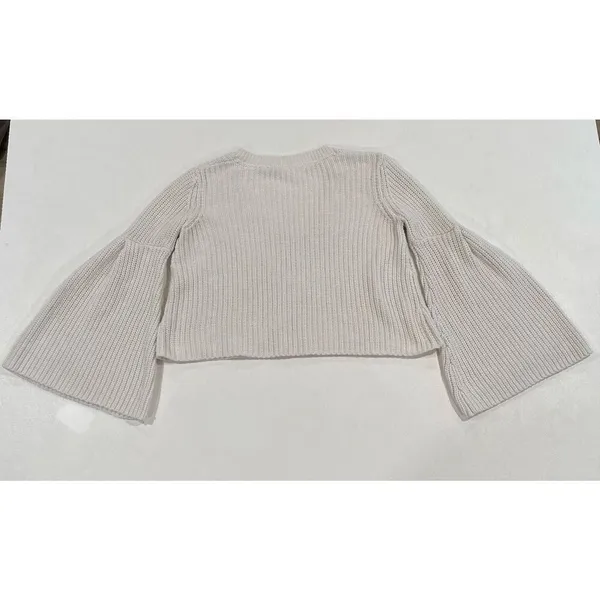 Free People Cream Cropped Bell Sleeve Sweater Women XS Boho Knit V Neck Top - Image 2