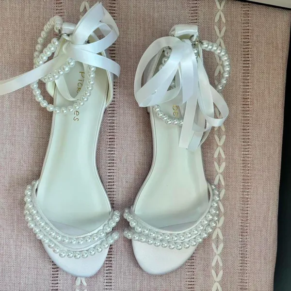 Pickshoes White Pearl Sandal Heels - Image 2