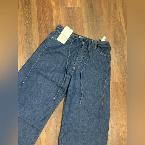 Drawstring Zara denim wide leg pants nwt $98 blogger fav casual classic fall $98 - Image 5