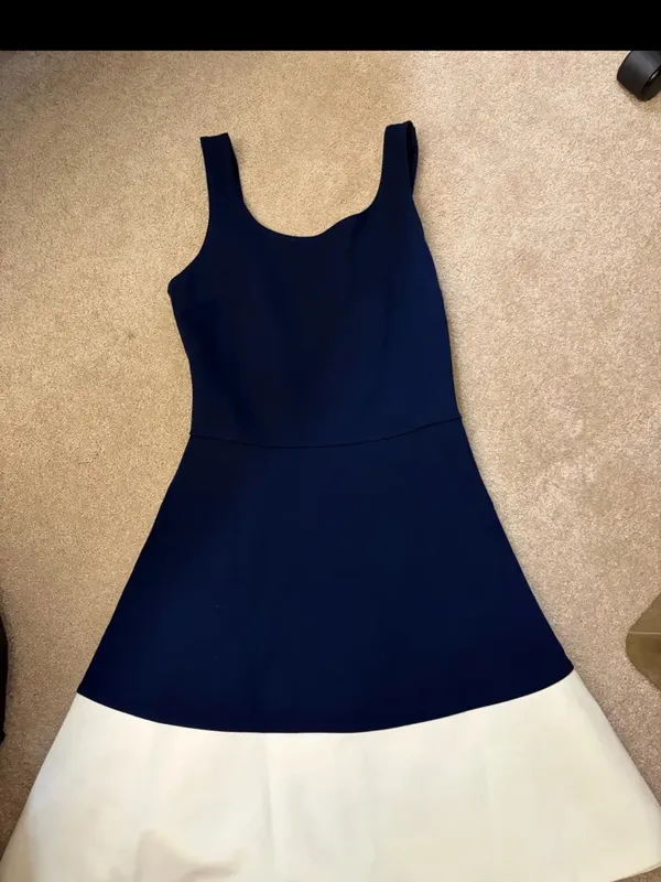 Aqua Navy and White Sleeveless Fit-and-Flare Mini Dress - Image 2