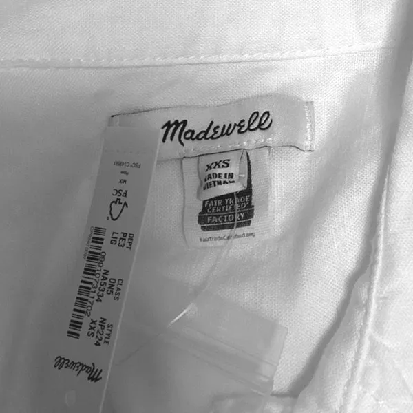 NEW Madewell White Linen Asymmetric Button Up Long Sleeve Mini Shirt Dress XXS - Image 8