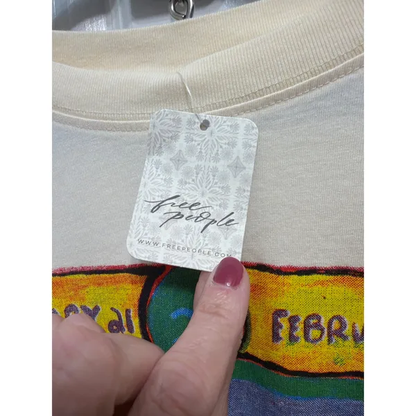Free People Sabbi Aquarius Zodiac Graphic T-Shirt Cream Oversized Large NWT - Image 2