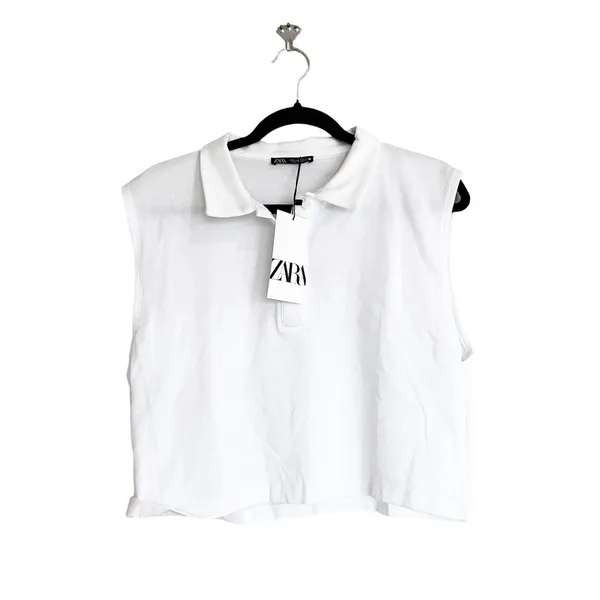 NWT ZARA CROPPED POLO WHITE MEDIUM Rugby Preppy Academia - Image 8