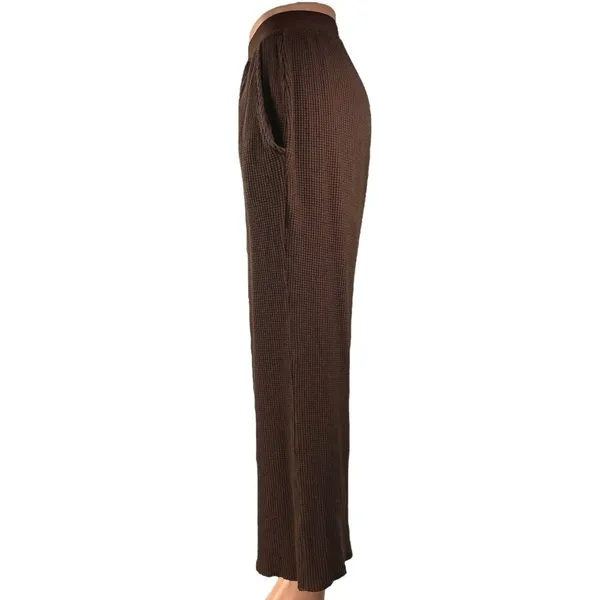 Set Active Women's Brown Waffle Knit Pull On Pocket Wide Leg Trousers Pants Sz M - Image 2