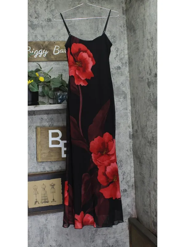 NWT Aqua Floral Mesh Maxi Dress DC9891BL Red Floral S - Image 3
