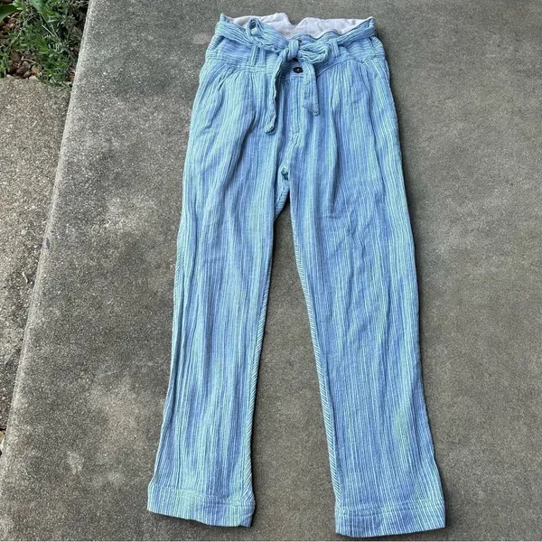 Free People Striped Tie Waist Pants Womens 0 Blue - Image 2