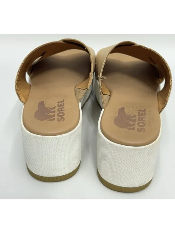 Sorel Cameron Flatform Slide Sandal Women 8.5 Beige Leather Criss Cross Platform - Image 4