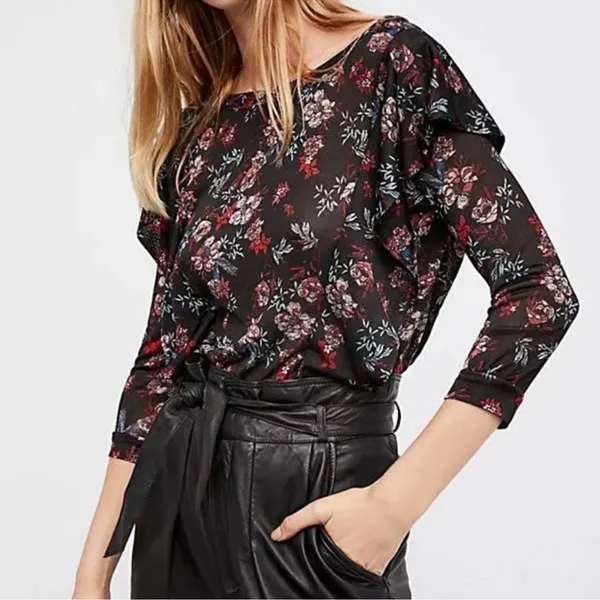 Free People Black Dock Street Knit Blouse Small - Image 3