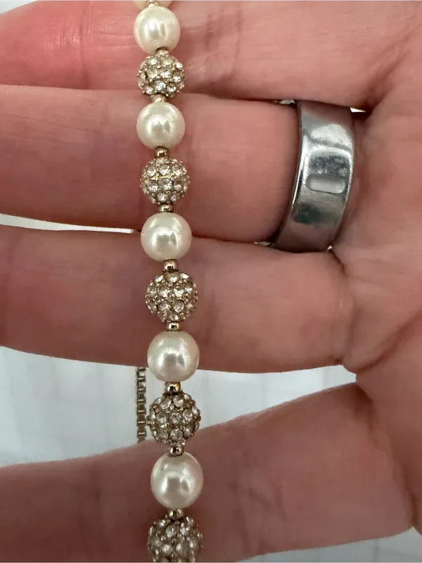 Charter Club White Pearl and Crystal Slider Bracelet - Image 4