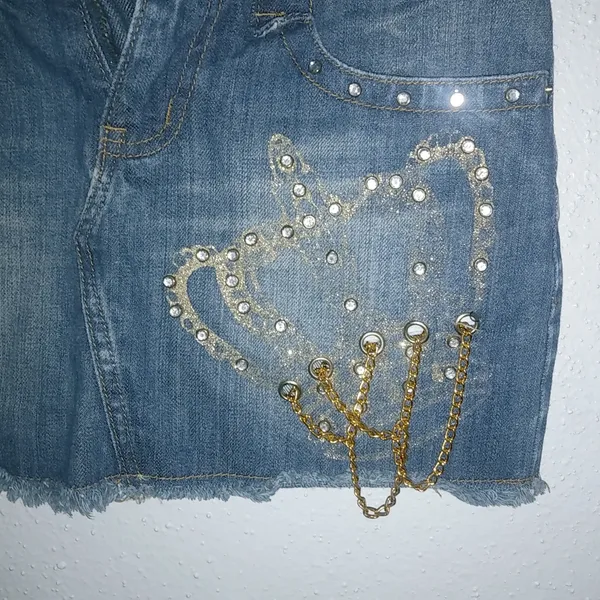 WBL Jeans S 28 Y2K Gold Crown Jewels Jeans Mini Skirt - Image 2