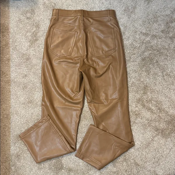 Abercrombie & Fitch Tan Curve Love Straight Leg Leather Pants - Image 8