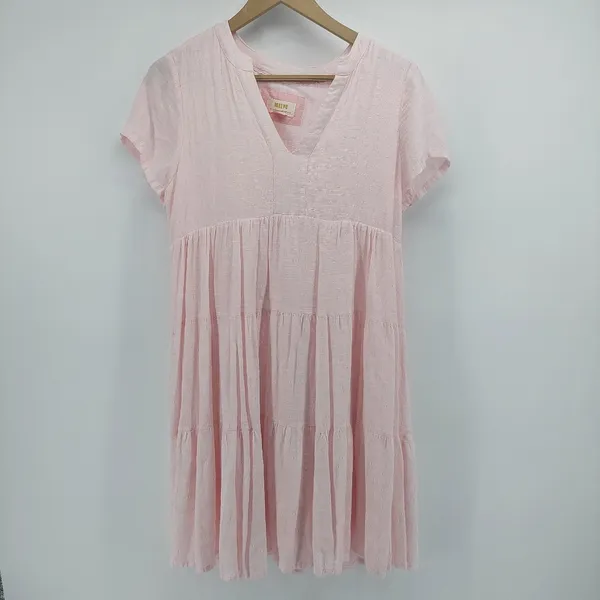 Anthropologie Maeve Tania Sacha Tiered Tunic Dress Pink Babydoll Size Small - Image 3
