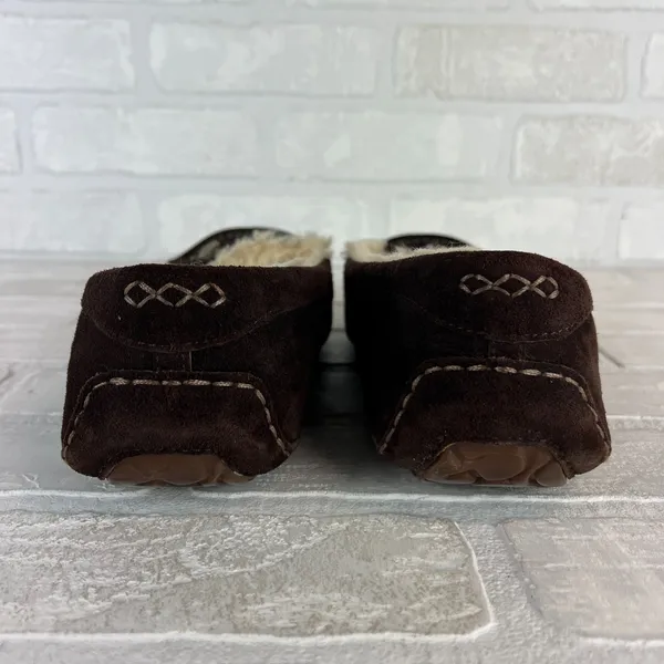 UGG Ansley Moccasin Slippers Womens 10 Brown Suede Shearling Fur Lined Zip Charm - Image 5
