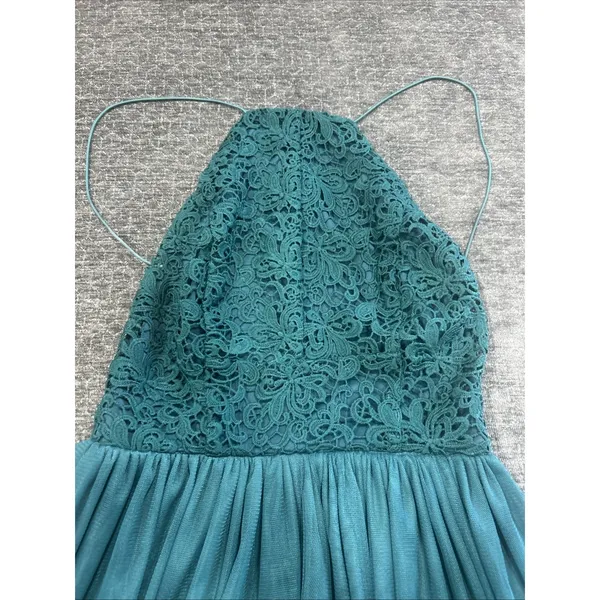 ASOS Women's‎ Teal Lace Halter Maxi Dress Open Back Tulle Formal Prom Size 4 - Image 4