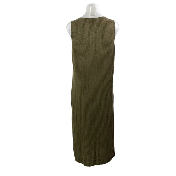 Banana Republic Olive Green Ribbed Knit Sleeveless Slit Midi Tank Dress Size L - Image 3